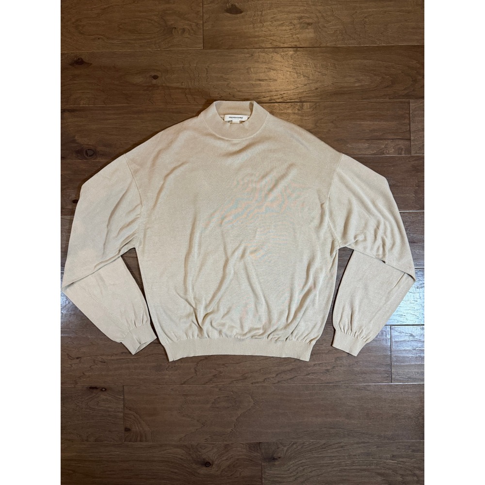 Pronto Uomo Mens XXL Mock Neck‎ Sweater Beige Silk Cotton Blend Long Sleeve Knit